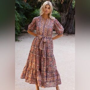 Oliphant Long Sleeve Floral Maxi Dress - Pink and Purple